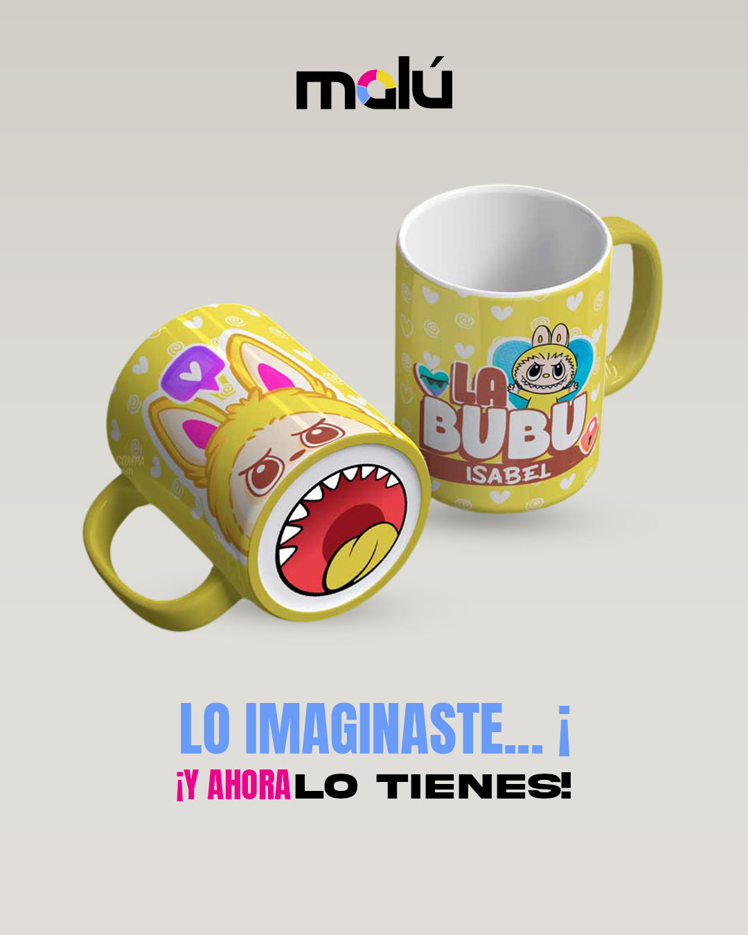 Taza 𝓛𝓪𝓫𝓾𝓫𝓾 Mordida Personalizable ( Compra 1 y lleve otra taza gratis)