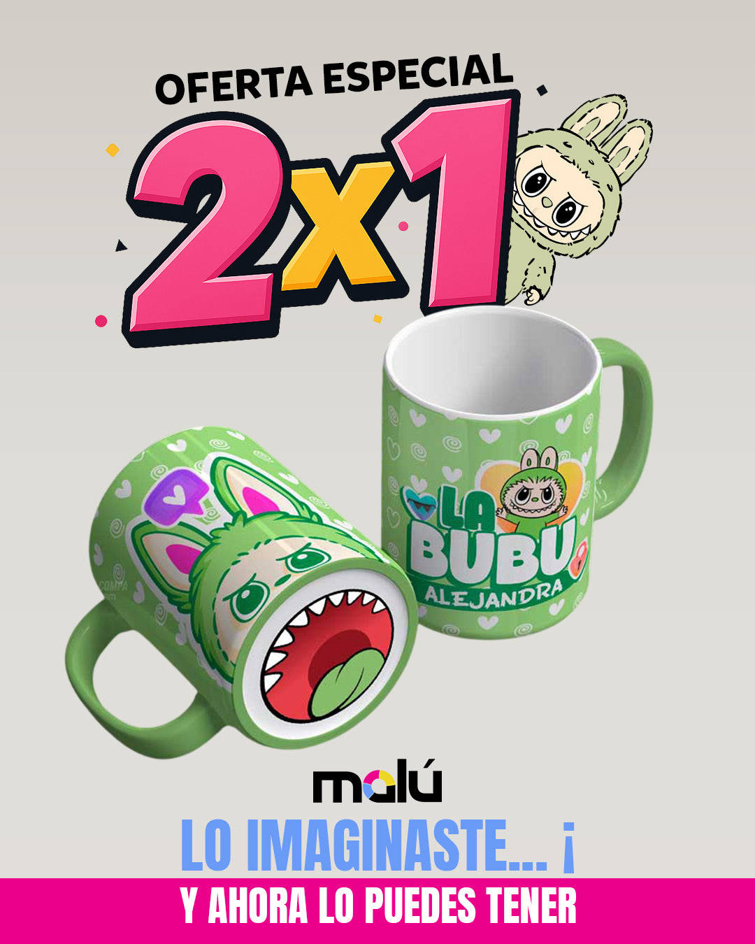 Taza 𝓛𝓪𝓫𝓾𝓫𝓾 Mordida Personalizable ( Compra 1 y lleve otra taza gratis)