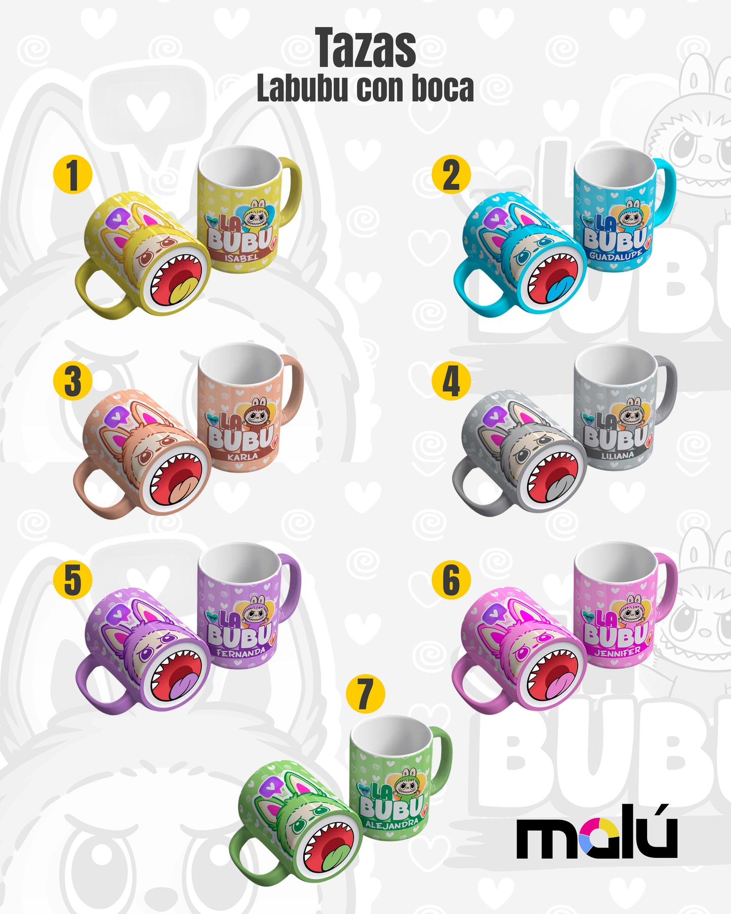 Taza 𝓛𝓪𝓫𝓾𝓫𝓾 Mordida Personalizable ( Compra 1 y lleve otra taza gratis)